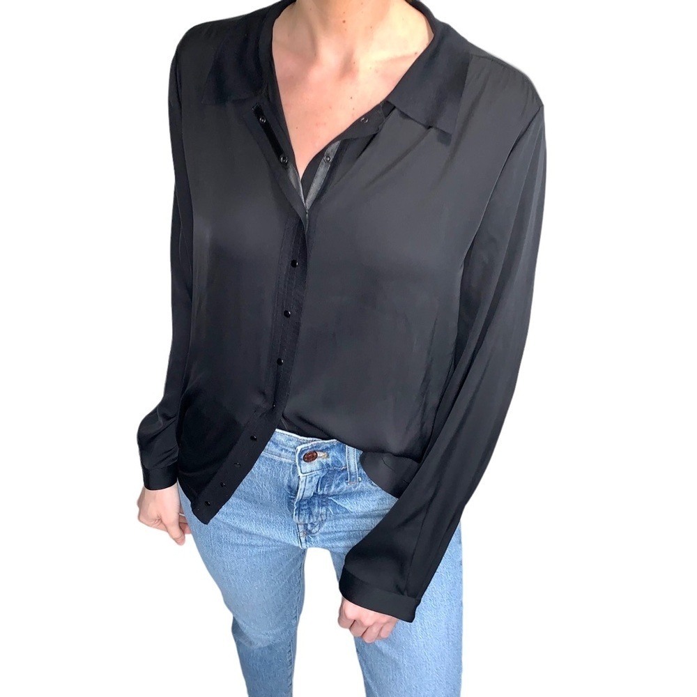 ARMANI Collezioni‎ Snap Front Silky Collared Shirt